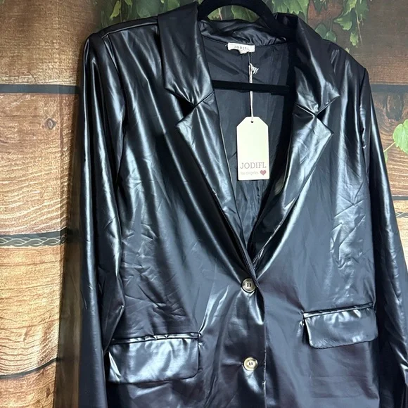 🆕JODIFL Women's Shiny Black Blazer - Picture 3 of 5